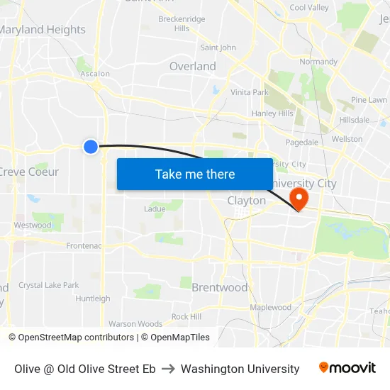 Olive @ Old Olive Street Eb to Washington University map