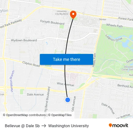 Bellevue @ Dale Sb to Washington University map