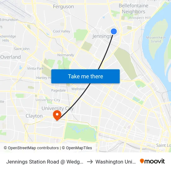 Jennings Station Road @ Wedgewood Nb to Washington University map