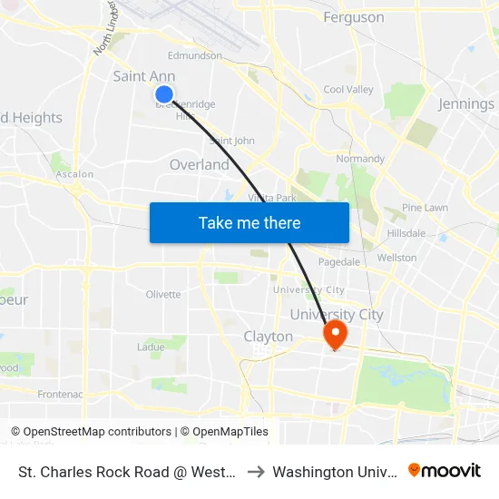 St. Charles Rock Road @ Westridge Eb to Washington University map