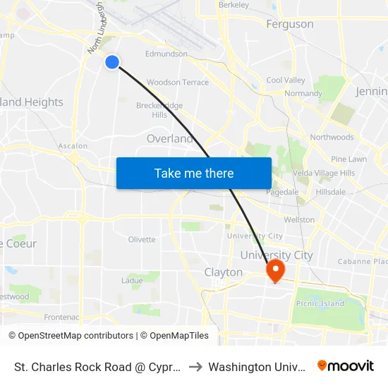 St. Charles Rock Road @ Cypress Eb to Washington University map