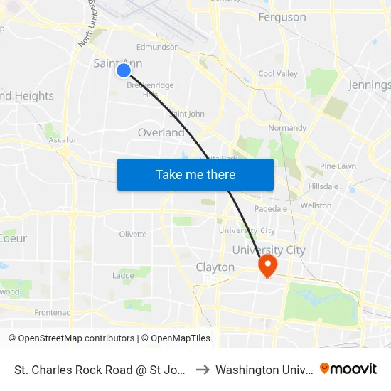 St. Charles Rock Road @ St Joachim Eb to Washington University map