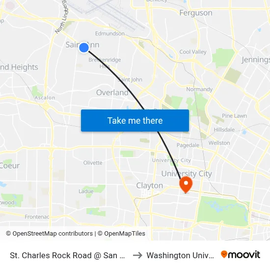 St. Charles Rock Road @ San Jose Eb to Washington University map