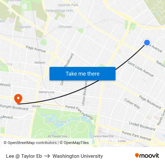 Lee @ Taylor Eb to Washington University map