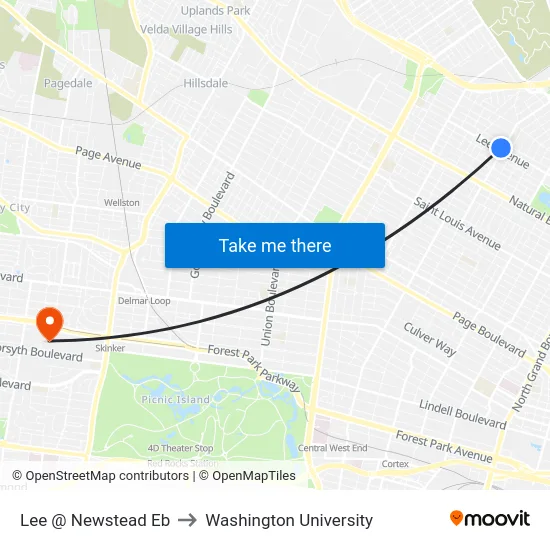 Lee @ Newstead Eb to Washington University map