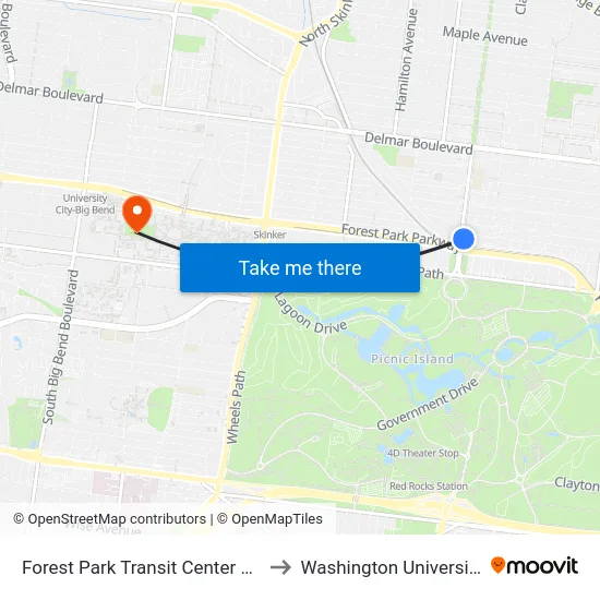 Forest Park Transit Center Nb to Washington University map