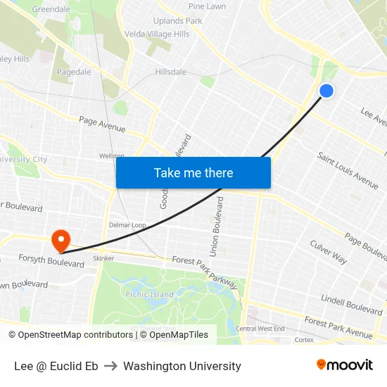 Lee @ Euclid Eb to Washington University map
