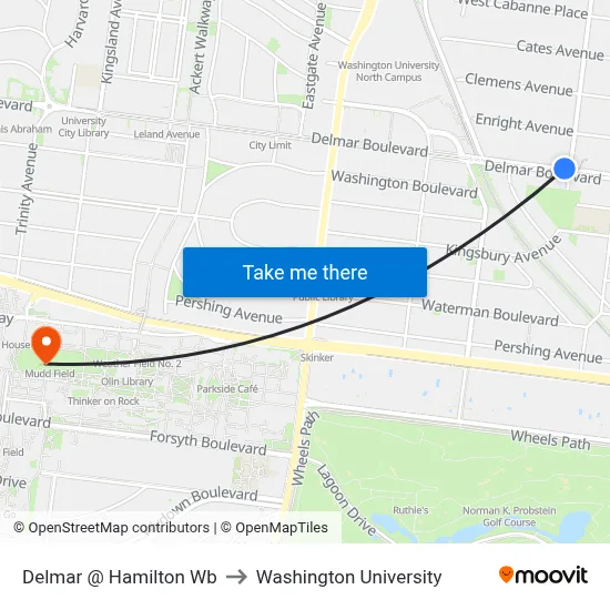 Delmar @ Hamilton Wb to Washington University map