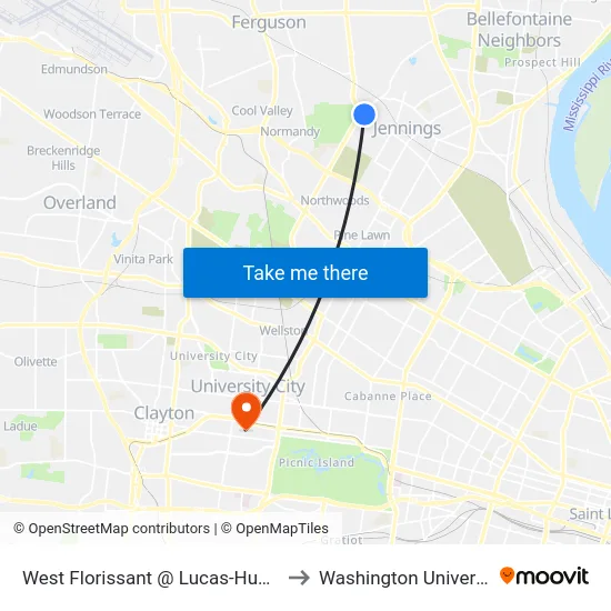 West Florissant @ Lucas-Hunt Sb to Washington University map