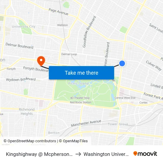 Kingshighway @ Mcpherson Sb to Washington University map