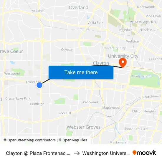 Clayton @ Plaza Frontenac Wb to Washington University map