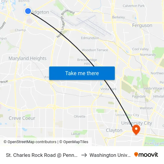 St. Charles Rock Road @ Pennridge Eb to Washington University map