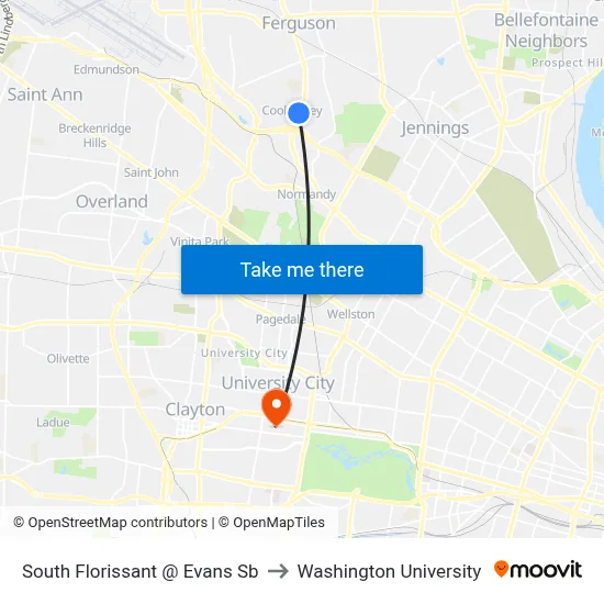 South Florissant @ Evans Sb to Washington University map
