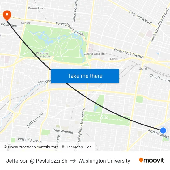 Jefferson @ Pestalozzi Sb to Washington University map
