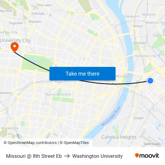 Missouri @ 8th Street Eb to Washington University map
