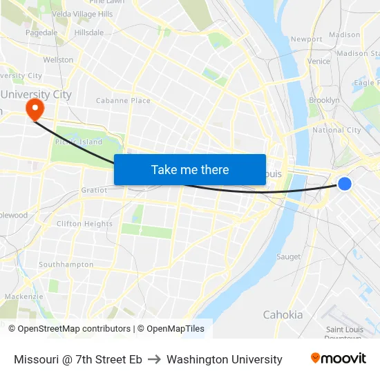 Missouri @ 7th Street Eb to Washington University map