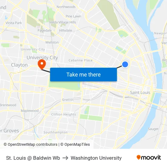 St. Louis @ Baldwin Wb to Washington University map