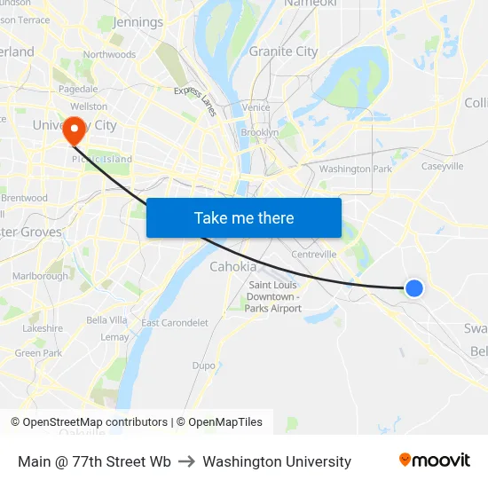 Main @ 77th Street Wb to Washington University map