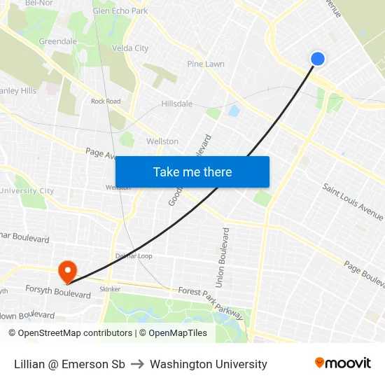 Lillian @ Emerson Sb to Washington University map