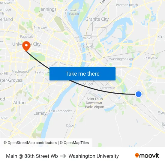Main @ 88th Street Wb to Washington University map