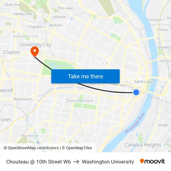 Chouteau @ 10th Street Wb to Washington University map