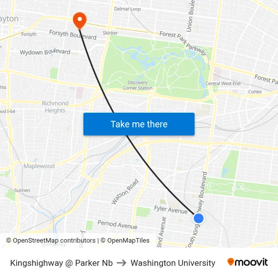 Kingshighway @ Parker Nb to Washington University map