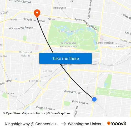 Kingshighway @ Connecticut Nb to Washington University map