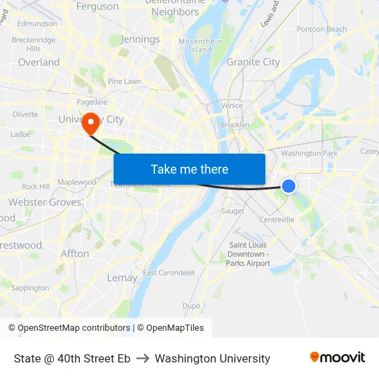 State @ 40th Street Eb to Washington University map