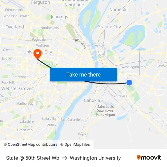 State @ 50th Street Wb to Washington University map