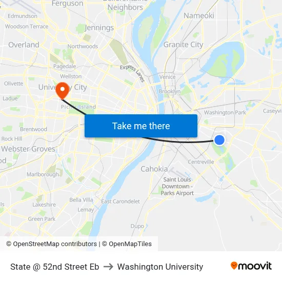 State @ 52nd Street Eb to Washington University map
