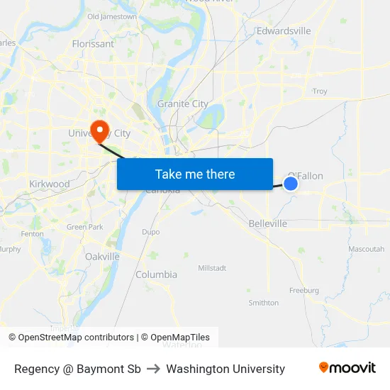 Regency @ Baymont Sb to Washington University map