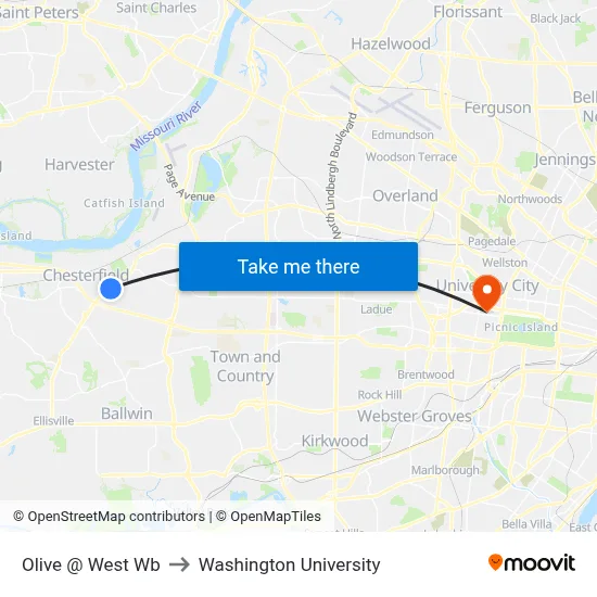 Olive @ West Wb to Washington University map