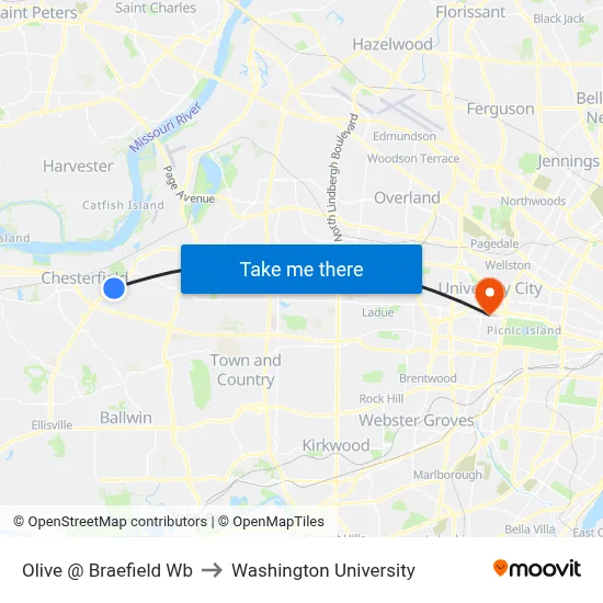 Olive @ Braefield Wb to Washington University map