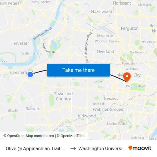Olive @ Appalachian Trail Wb to Washington University map