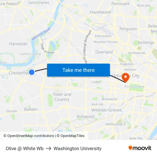 Olive @ White Wb to Washington University map