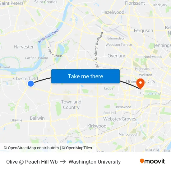 Olive @ Peach Hill Wb to Washington University map