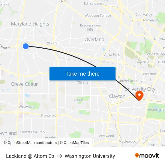 Lackland @ Altom Eb to Washington University map