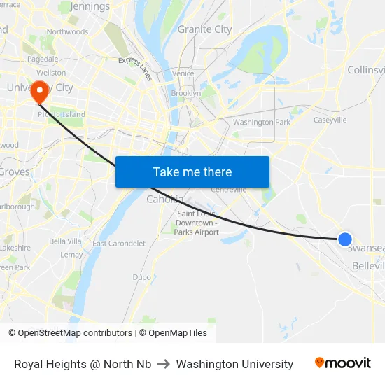 Royal Heights @ North Nb to Washington University map