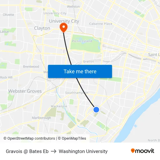 Gravois @ Bates Eb to Washington University map