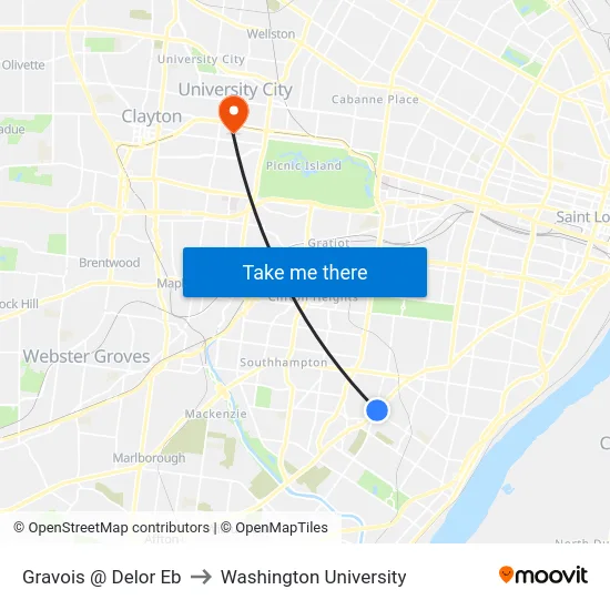 Gravois @ Delor Eb to Washington University map