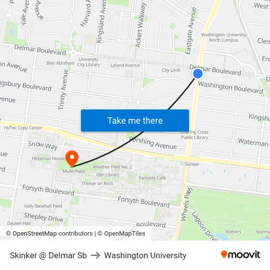 Skinker @ Delmar Sb to Washington University map