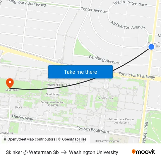 Skinker @ Waterman Sb to Washington University map