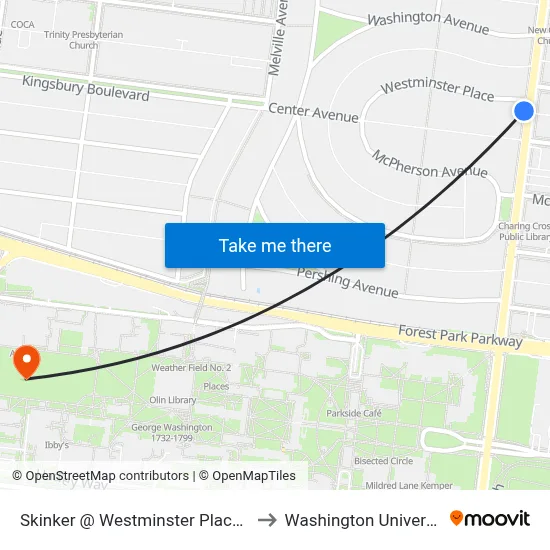 Skinker @ Westminster Place Sb to Washington University map