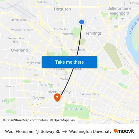 West Florissant @ Solway Sb to Washington University map