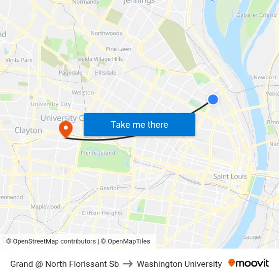 Grand @ North Florissant Sb to Washington University map