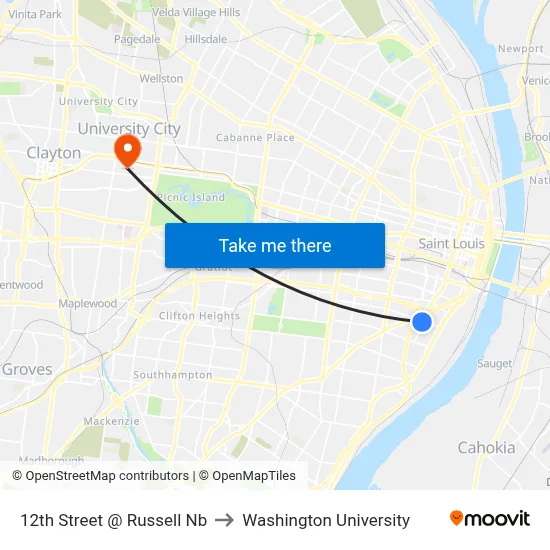 12th Street @ Russell Nb to Washington University map