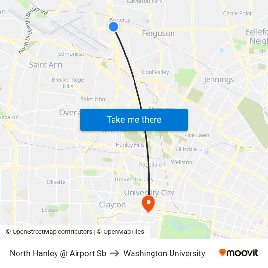 North Hanley @ Airport Sb to Washington University map