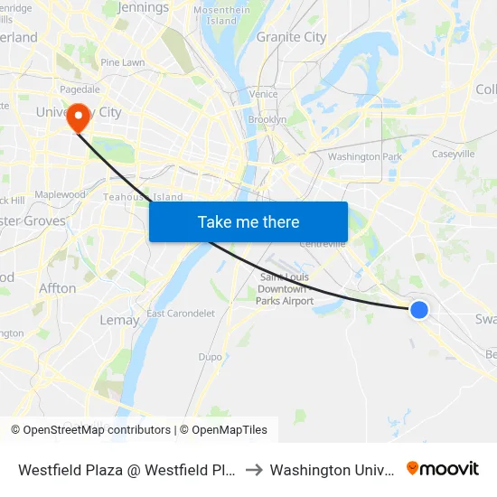 Westfield Plaza @ Westfield Plaza Wb to Washington University map