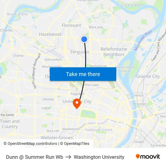 Dunn @ Summer Run Wb to Washington University map