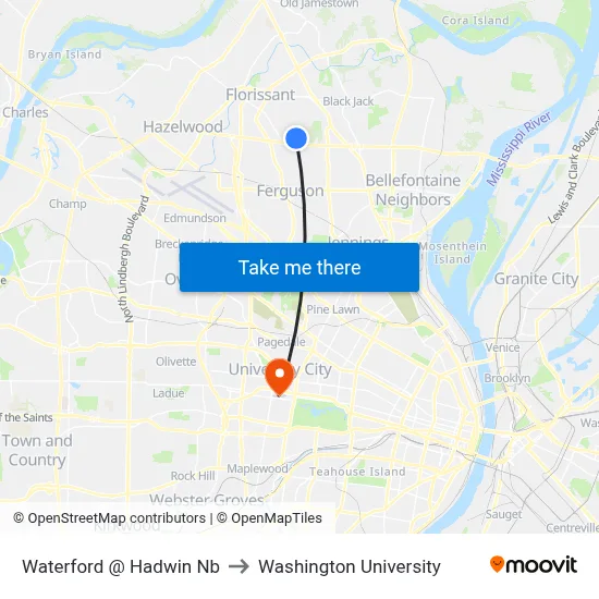 Waterford @ Hadwin Nb to Washington University map